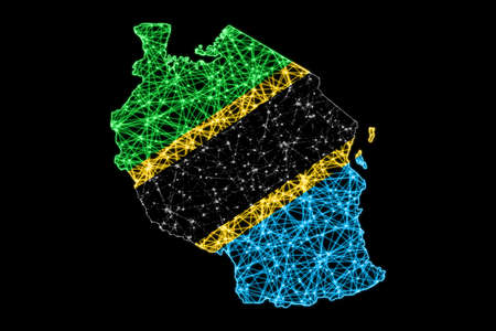 Map of Tanzania, Polygonal mesh line map, flag mapの写真素材