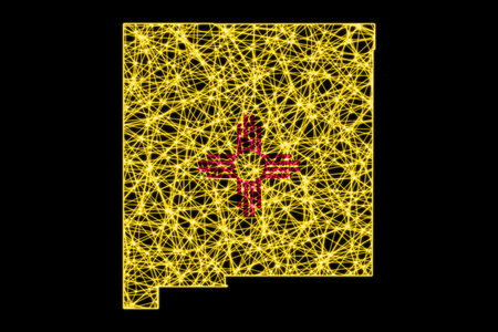 Map of New Mexico, Polygonal mesh line map, flag mapの写真素材