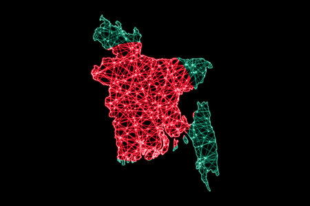 Map of Bangladesh, Polygonal mesh line map, flag mapの写真素材