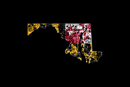 Map of Maryland, Polygonal mesh line map, flag mapの写真素材