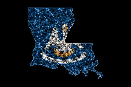 Map of Louisiana, Polygonal mesh line map, flag mapの写真素材