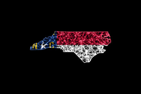 Map of North Carolina, Polygonal mesh line map, flag mapの写真素材