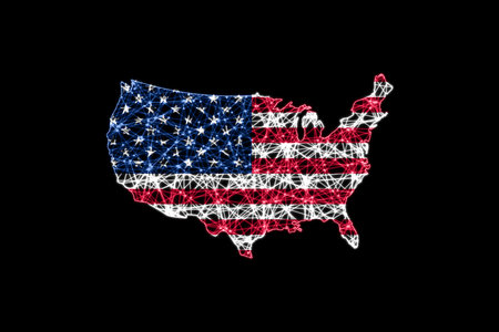 Map of United States, Polygonal mesh line map, flag mapの写真素材