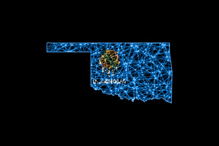 Map of Oklahoma, Polygonal mesh line map, flag mapの写真素材