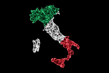 Map of Italy, Polygonal mesh line map, flag mapの写真素材