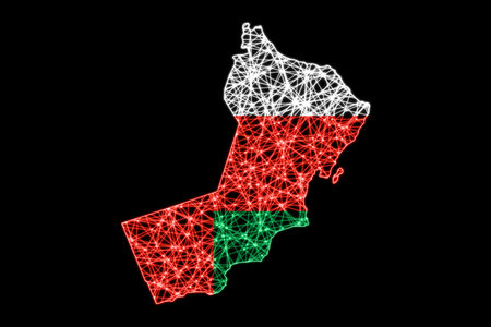 Map of Oman, Polygonal mesh line map, flag mapの写真素材
