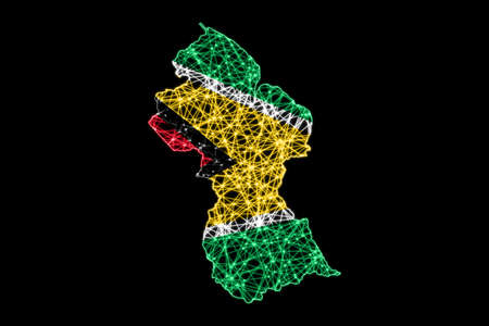 Map of Guyana, Polygonal mesh line map, flag mapの写真素材
