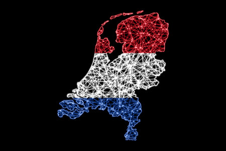 Map of Netherlands, Polygonal mesh line map, flag mapの写真素材