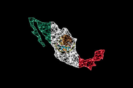 Map of Mexico, Polygonal mesh line map, flag mapの写真素材