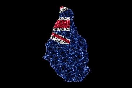 Map of Montserrat, Polygonal mesh line map, flag mapの写真素材