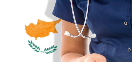 Cyprus flag female doctor with stethoscope, national healthcare systemの写真素材
