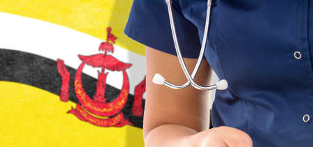 Brunei flag female doctor with stethoscope, national healthcare systemの写真素材