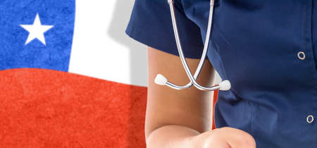 Chile flag female doctor with stethoscope, national healthcare systemの写真素材