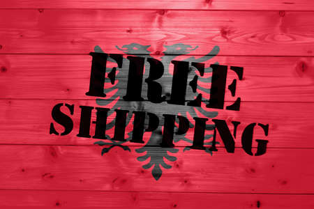 Albania flag, Free Shipping on wooden transport box with flag Logistics Conceptの写真素材