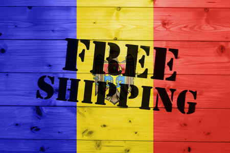Moldova flag, Free Shipping on wooden transport box with flag Logistics Conceptの写真素材