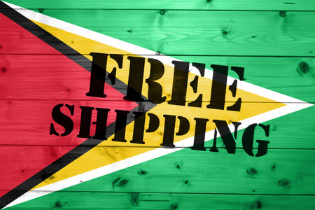 Guyana flag, Free Shipping on wooden transport box with flag Logistics Conceptの写真素材