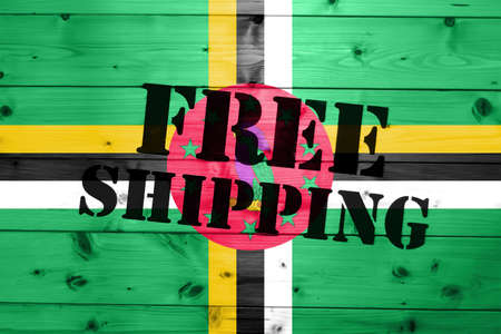Dominica flag, Free Shipping on wooden transport box with flag Logistics Conceptの写真素材