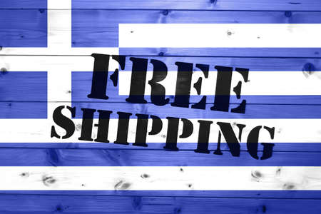 Greece flag, Free Shipping on wooden transport box with flag Logistics Conceptの写真素材