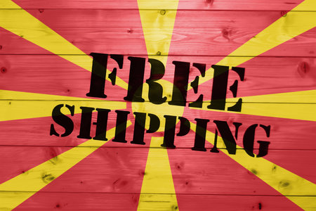 North Macedonia flag, Free Shipping on wooden transport box with flag Logistics Conceptの写真素材
