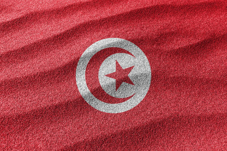 Tunisia sand flag, national flag sand background