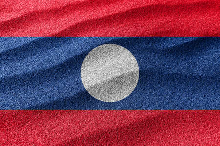 Laos sand flag, national flag sand backgroundの写真素材