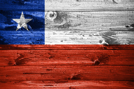 Chile flag on wooden planks background wood flagの写真素材