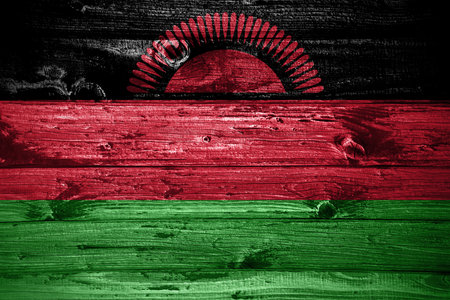 Malawi flag on wooden planks background wood flagの写真素材