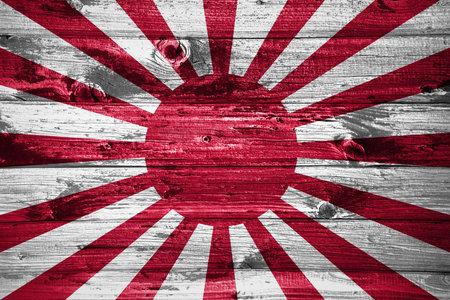 Rising Sun flag on wooden planks background wood flagの写真素材
