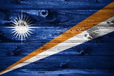 Marshall Islands flag on wooden planks background wood flagの写真素材