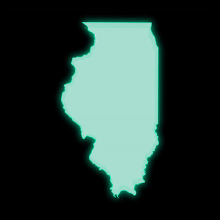 Map of Illinois, old green computer terminal screen, on dark backgroundの写真素材