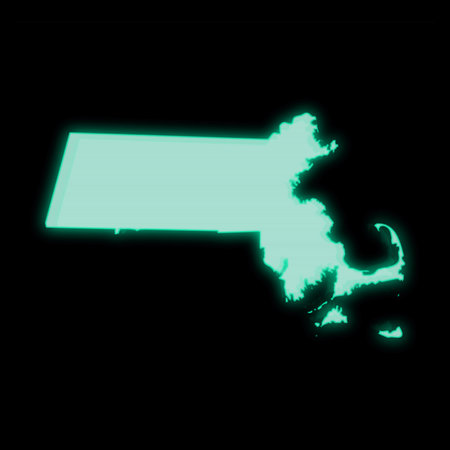 Map of Massachusetts, old green computer terminal screen, on dark backgroundの写真素材