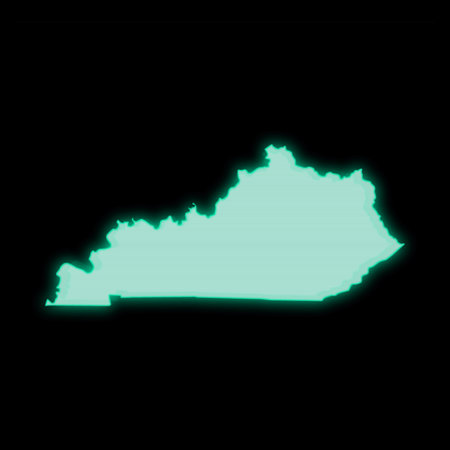 Map of Kentucky, old green computer terminal screen, on dark backgroundの写真素材