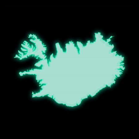 Map of Iceland, old green computer terminal screen, on dark backgroundの写真素材