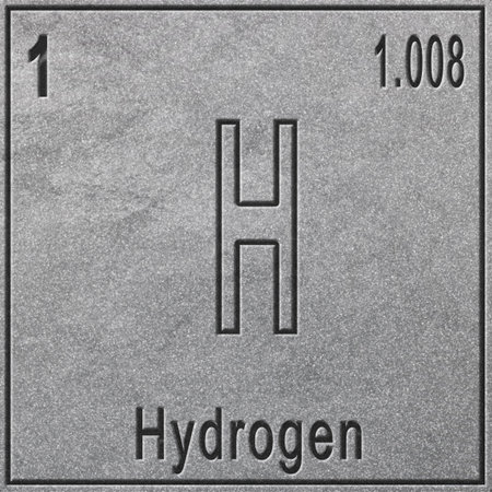 Hydrogen chemical element, Sign with atomic number and atomic weight, Periodic Table Element, silver...