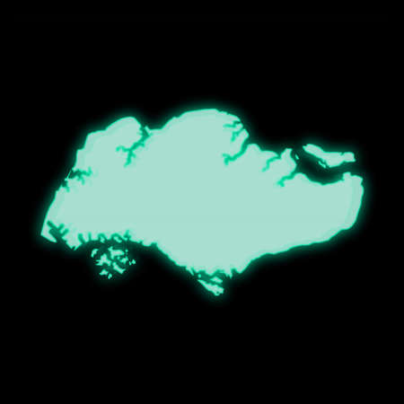 Map of Singapore, old green computer terminal screen, on dark backgroundの写真素材