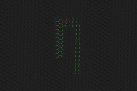 Eta sign. Eta letter, Greek alphabet Symbol, green hexagon