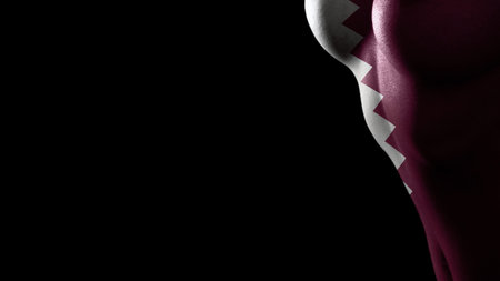 Qatar flag Breast cancer awareness black backgroundの写真素材