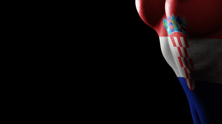 Croatia flag Breast cancer awareness black backgroundの写真素材