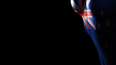 New Zealand flag Breast cancer awareness black backgroundの写真素材