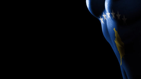 Kosovo flag Breast cancer awareness black backgroundの写真素材