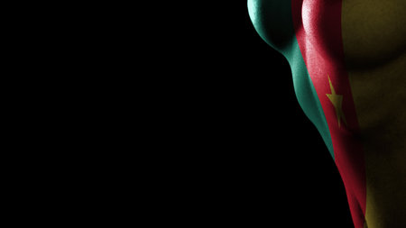 Cameroon flag Breast cancer awareness black backgroundの写真素材