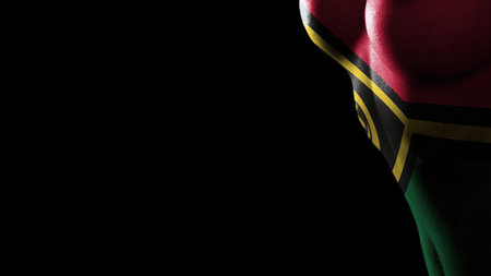 Vanuatu flag Breast cancer awareness black backgroundの写真素材