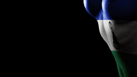 Lesotho flag Breast cancer awareness black backgroundの写真素材