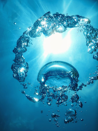 Underwater Bubbles with Sunlight. Underwater Background Bubbles