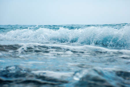 Sea wave close up, low angle view water backgroundの写真素材