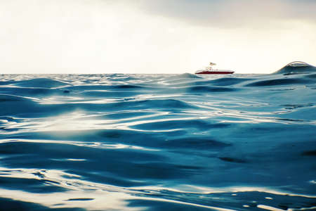 Motor Boat on Open Blue Seaの写真素材