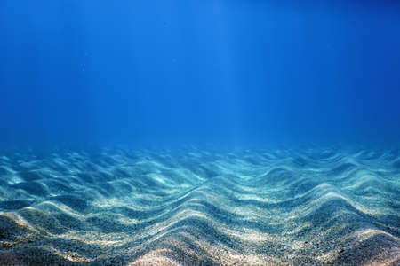 Underwater Blue Ocean, Sandy sea bottom Underwater backgroundの写真素材