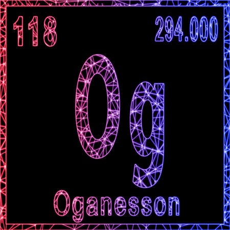 Oganesson chemical element, Sign with atomic number and atomic weight,の写真素材