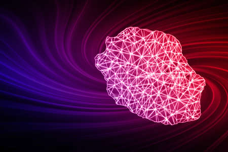 Map of Reunion, Polygonal mesh line map, modern mapの写真素材