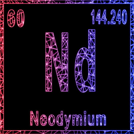 Neodymium chemical element, Sign with atomic number and atomic weight,の写真素材